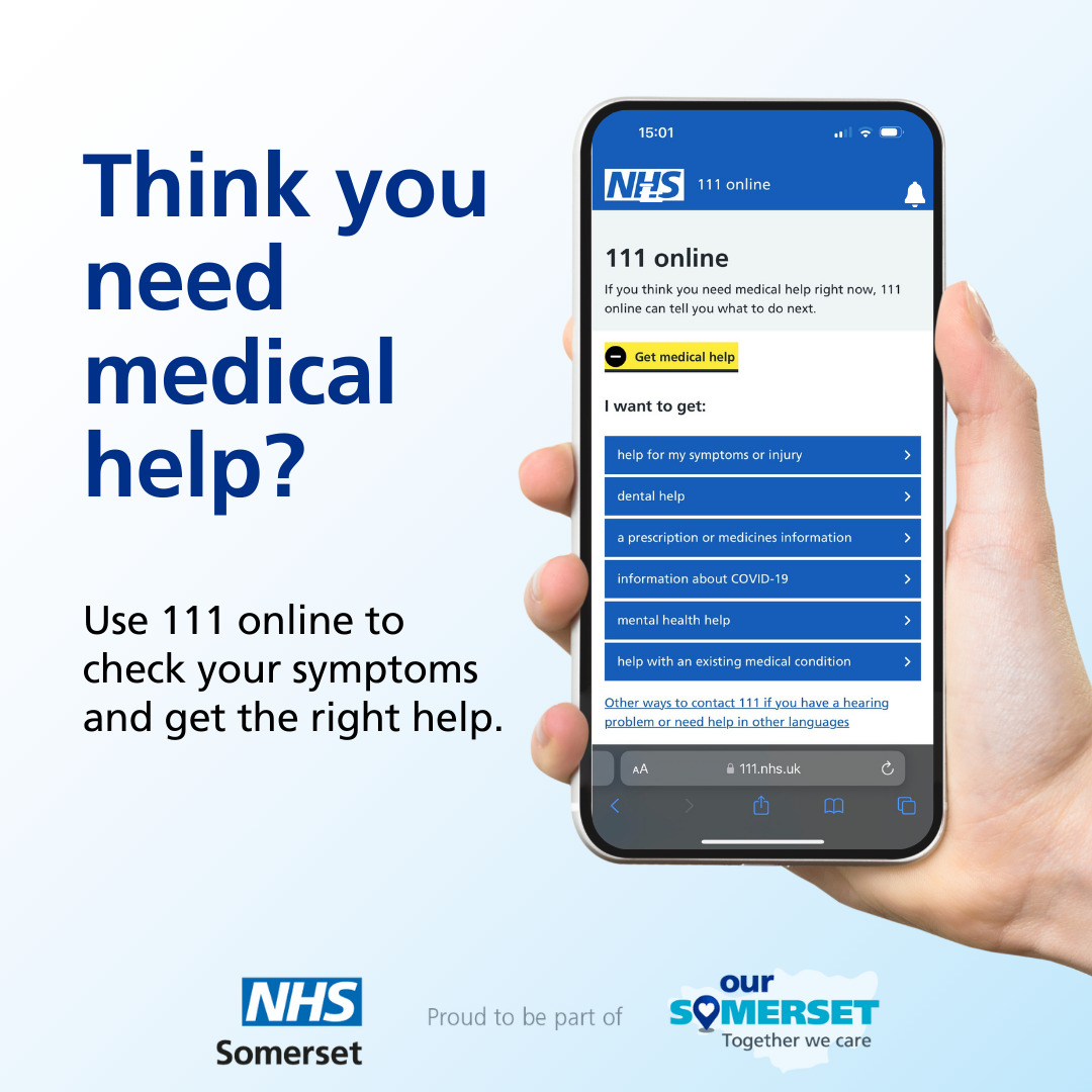 Picture of mobile phone showing the NHS 111 Online App