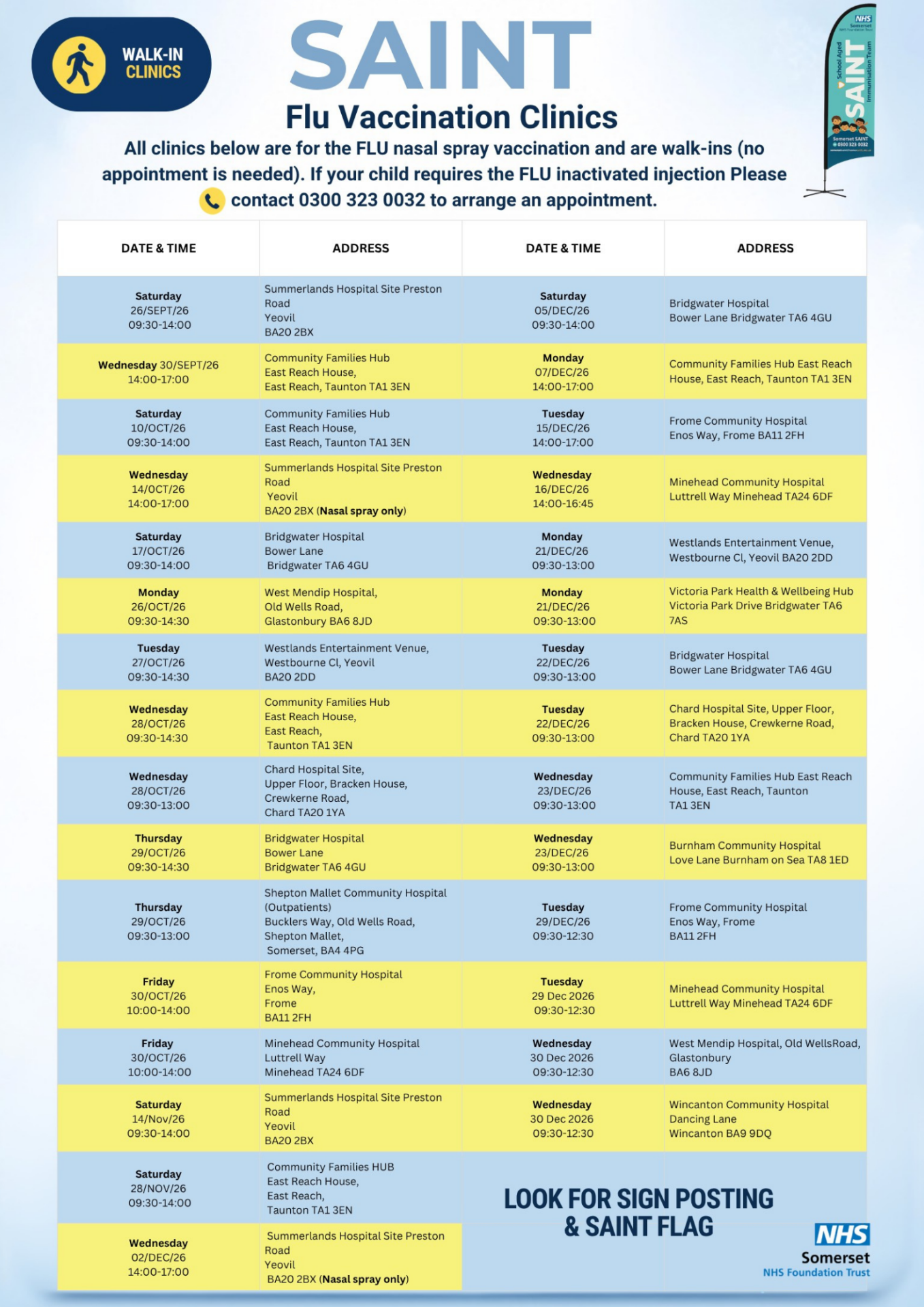SAINT Flu vaccination clinics 2627