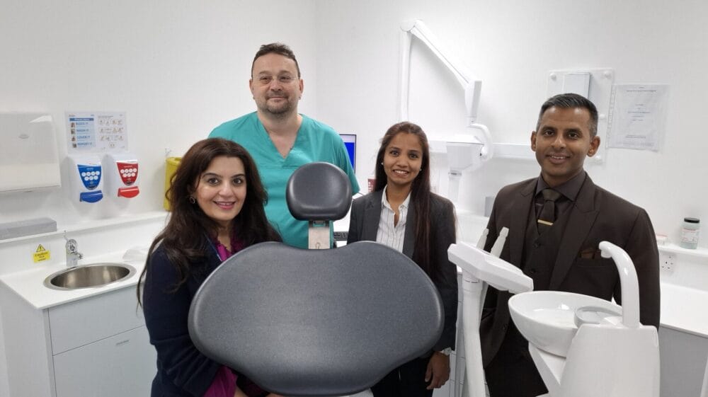 • Sukeina Kassam, Director of Primary Care at NHS Somerset; Alex Goranov, dental surgeon; Sharada Arjun Jair, practice manager; and Nadeem Harunani, partner at Dentistry For You, which runs the practice.